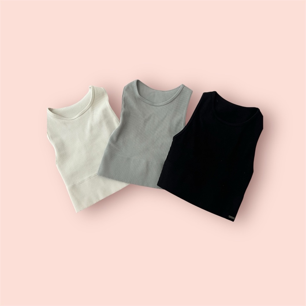 Set of Three Sleeveless Tops - White, Gray, Black